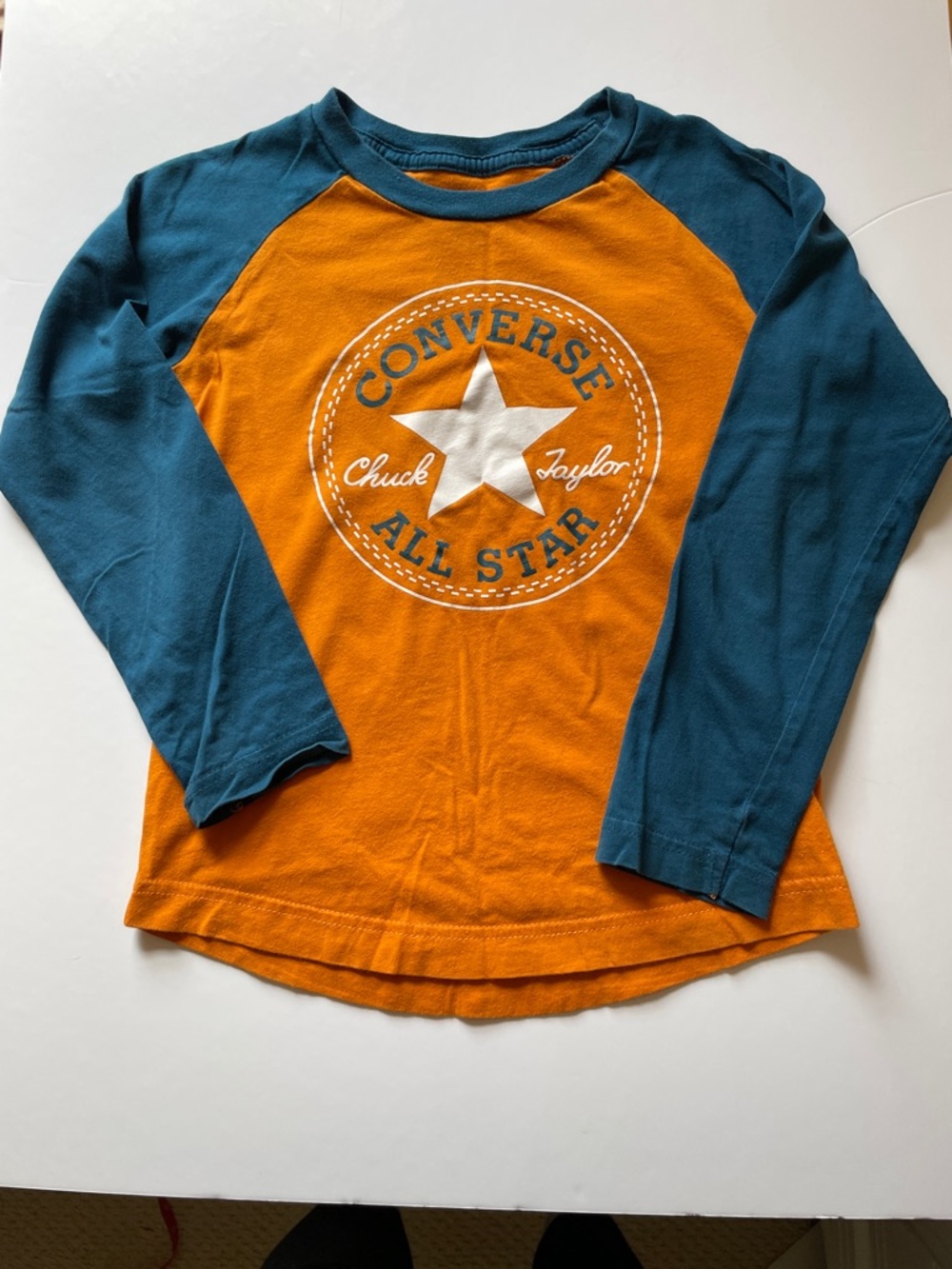 Converse Orange and Teal Long-Sleeve All Star Tee, kids size 5-6